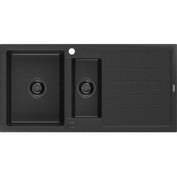 Mexen Andres   Chiuveta bucatarie granit 1,5 cuva + picurator+ cadou pop up sifon   1000 x 500 mm negru / chrom sifon  negru  - 6515101510-73-B 1,5 Cuva 467680 Mexen