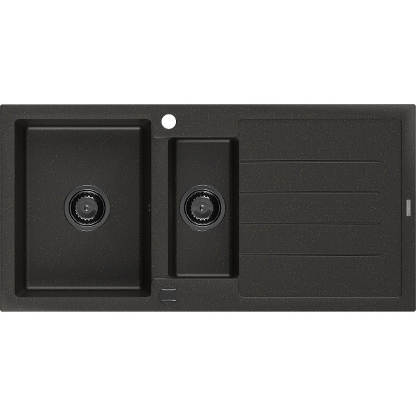 Mexen Andres   Chiuveta bucatarie granit 1,5 cuva + picurator+ cadou pop up sifon   1000 x 500 mm negru / auriu, sifon  negru  - 6515101510-75-B