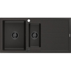 Mexen Andres   Chiuveta bucatarie granit 1,5 cuva + picurator+ cadou pop up sifon   1000 x 500 mm negru / auriu, sifon  negru  - 6515101510-75-B 1,5 Cuva 467680 Mexen