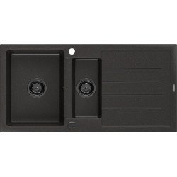 Mexen Andres   Chiuveta bucatarie granit 1,5 cuva + picurator+ cadou pop up sifon   1000 x 500 mm negru / auriu, sifon  negru  - 6515101510-75-B 1,5 Cuva 467680 Mexen