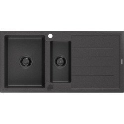 Mexen Andres   Chiuveta bucatarie granit 1,5 cuva + picurator+ cadou pop up sifon   1000 x 500 mm negru  piatra, sifon  negru  - 6515101510-76-B 1,5 Cuva 467680 Mexen