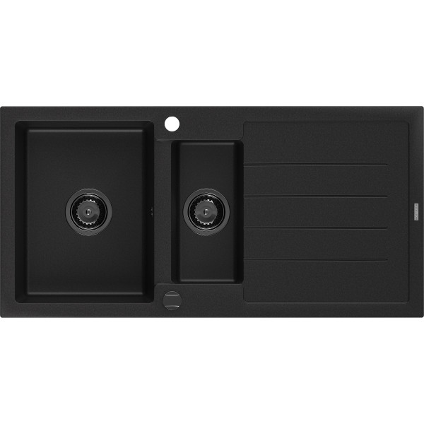 Mexen Andres   Chiuveta bucatarie granit 1,5 cuva + picurator+ cadou pop up sifon   1000 x 500 mm negru , sifon  negru  - 6515101510-77-B