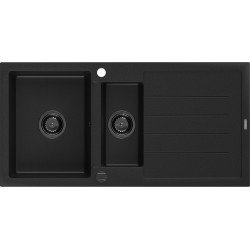 Mexen Andres   Chiuveta bucatarie granit 1,5 cuva + picurator+ cadou pop up sifon   1000 x 500 mm negru , sifon  negru  - 6515101510-77-B 1,5 Cuva 467680 Mexen