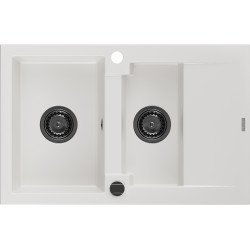 Mexen Gaspar   Chiuveta bucatarie granit 1,5 cuva + picurator+ cadou pop up sifon   737 x 475 mm, alb , sifon  negru  - 6507731505-20-B 1,5 Cuva 467680 Mexen