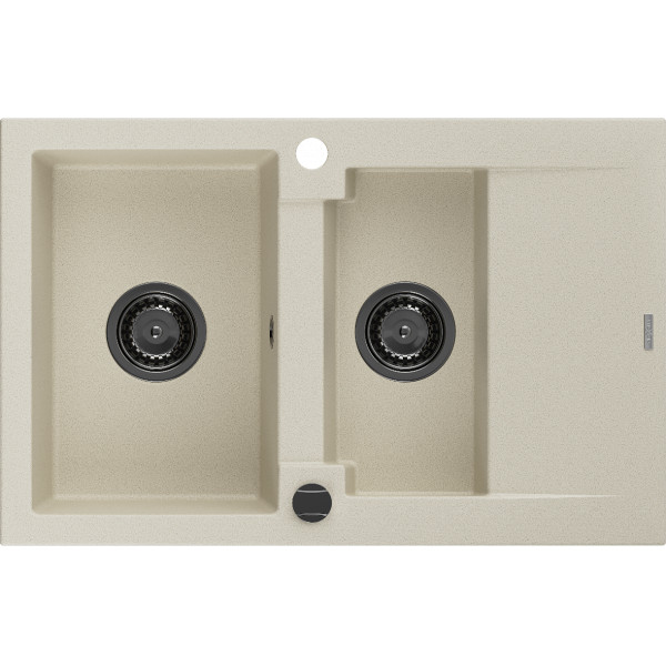 Mexen Gaspar   Chiuveta bucatarie granit 1,5 cuva + picurator+ cadou pop up sifon   737 x 475 mm, beige, sifon  negru  - 6507731505-69-B