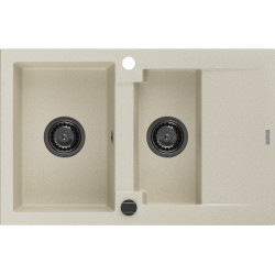 Mexen Gaspar   Chiuveta bucatarie granit 1,5 cuva + picurator+ cadou pop up sifon   737 x 475 mm, beige, sifon  negru  - 6507731505-69-B 1,5 Cuva 467680 Mexen