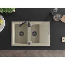 Mexen Gaspar   Chiuveta bucatarie granit 1,5 cuva + picurator+ cadou pop up sifon   737 x 475 mm, beige, sifon  negru  - 6507731505-69-B