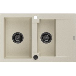 Mexen Gaspar   Chiuveta bucatarie granit 1,5 cuva + picurator+ cadou pop up sifon   737 x 475 mm, beige, sifon  negru  - 6507731505-69-B 1,5 Cuva 467680 Mexen