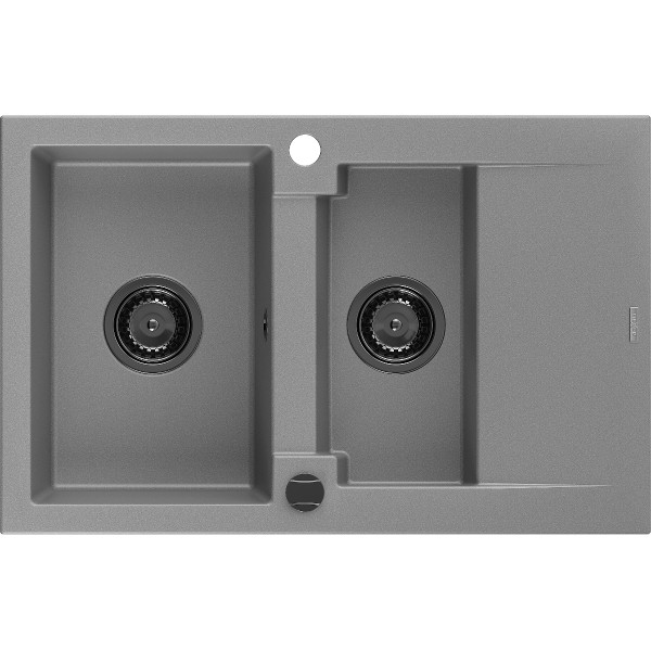 Mexen Gaspar   Chiuveta bucatarie granit 1,5 cuva + picurator+ cadou pop up sifon   737 x 475 mm, gri , sifon  negru  - 6507731505-71-B