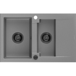Mexen Gaspar   Chiuveta bucatarie granit 1,5 cuva + picurator+ cadou pop up sifon   737 x 475 mm, gri , sifon  negru  - 6507731505-71-B 1,5 Cuva 467680 Mexen