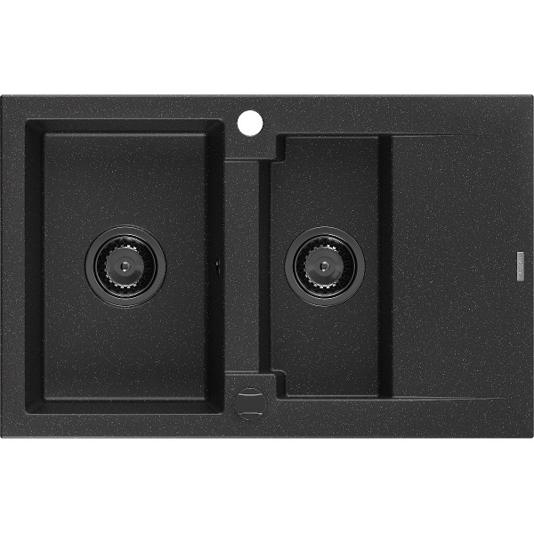 Mexen Gaspar   Chiuveta bucatarie granit 1,5 cuva + picurator+ cadou pop up sifon   737 x 475 mm negru / chrom, sifon  negru  - 6507731505-73-B