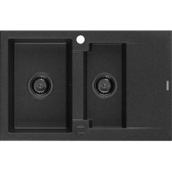 Mexen Gaspar   Chiuveta bucatarie granit 1,5 cuva + picurator+ cadou pop up sifon   737 x 475 mm negru / chrom, sifon  negru  - 6507731505-73-B 1,5 Cuva 467680 Mexen
