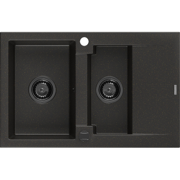 Mexen Gaspar   Chiuveta bucatarie granit 1,5 cuva + picurator+ cadou pop up sifon   737 x 475 mm, negru / auriu, sifon  negru  - 6507731505-75-B