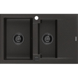 Mexen Gaspar   Chiuveta bucatarie granit 1,5 cuva + picurator+ cadou pop up sifon   737 x 475 mm, negru / auriu, sifon  negru  - 6507731505-75-B 1,5 Cuva 467680 Mexen