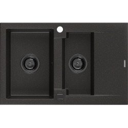 Mexen Gaspar   Chiuveta bucatarie granit 1,5 cuva + picurator+ cadou pop up sifon   737 x 475 mm, negru / auriu, sifon  negru  - 6507731505-75-B 1,5 Cuva 467680 Mexen