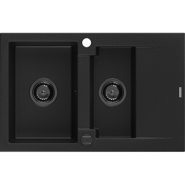 Mexen Gaspar   Chiuveta bucatarie granit 1,5 cuva + picurator+ cadou pop up sifon   737 x 475 mm, negru , sifon  negru  - 6507731505-77-B