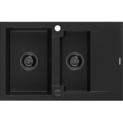Mexen Gaspar   Chiuveta bucatarie granit 1,5 cuva + picurator+ cadou pop up sifon   737 x 475 mm, negru , sifon  negru  - 6507731505-77-B 1,5 Cuva 467680 Mexen