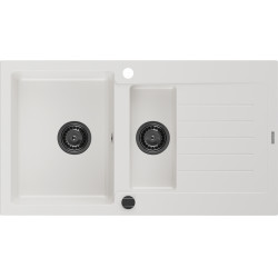 Mexen Matias   Chiuveta bucatarie granit 1,5 cuva + picurator+ cadou pop up sifon   900 x 505 mm, alb , sifon  negru  - 6502901505-20-B 1,5 Cuva 467680 Mexen