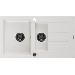 Mexen Matias   Chiuveta bucatarie granit 1,5 cuva + picurator+ cadou pop up sifon   900 x 505 mm, alb , sifon  negru  - 6502901505-20-B 1,5 Cuva 467680 Mexen