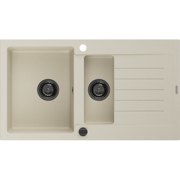 Mexen Matias   Chiuveta bucatarie granit 1,5 cuva + picurator+ cadou pop up sifon   900 x 505 mm, beige, sifon  negru  - 6502901505-69-B
