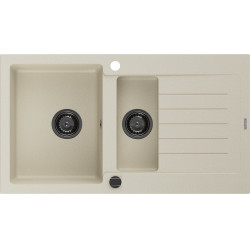 Mexen Matias   Chiuveta bucatarie granit 1,5 cuva + picurator+ cadou pop up sifon   900 x 505 mm, beige, sifon  negru  - 6502901505-69-B 1,5 Cuva 467680 Mexen