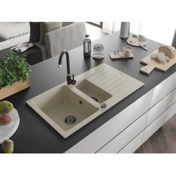 Mexen Matias   Chiuveta bucatarie granit 1,5 cuva + picurator+ cadou pop up sifon   900 x 505 mm, beige, sifon  negru  - 6502901505-69-B 1,5 Cuva 467680 Mexen