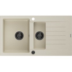 Mexen Matias   Chiuveta bucatarie granit 1,5 cuva + picurator+ cadou pop up sifon   900 x 505 mm, beige, sifon  negru  - 6502901505-69-B 1,5 Cuva 467680 Mexen