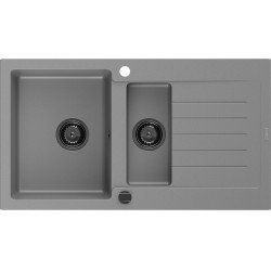 Mexen Matias  Chiuveta bucatarie granit 1,5 cuva + picurator+ cadou pop up sifon 900 x 505 mm, gri , sifon  negru  - 6502901505-71-B 1,5 Cuva 467680 Mexen