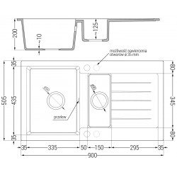Mexen Matias   Chiuveta bucatarie granit 1,5 cuva + picurator+ cadou pop up sifon   900 x 505 mm negru / chrom, sifon  negru  - 6502901505-73-B