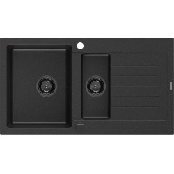 Mexen Matias   Chiuveta bucatarie granit 1,5 cuva + picurator+ cadou pop up sifon   900 x 505 mm negru / chrom, sifon  negru  - 6502901505-73-B 1,5 Cuva 467680 Mexen