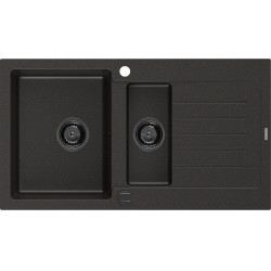 Mexen Matias   Chiuveta bucatarie granit 1,5 cuva + picurator+ cadou pop up sifon   900 x 505 mm, negru / auriu, sifon  negru  - 6502901505-75-B 1,5 Cuva 467680 Mexen