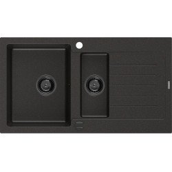 Mexen Matias   Chiuveta bucatarie granit 1,5 cuva + picurator+ cadou pop up sifon   900 x 505 mm, negru / auriu, sifon  negru  - 6502901505-75-B 1,5 Cuva 467680 Mexen