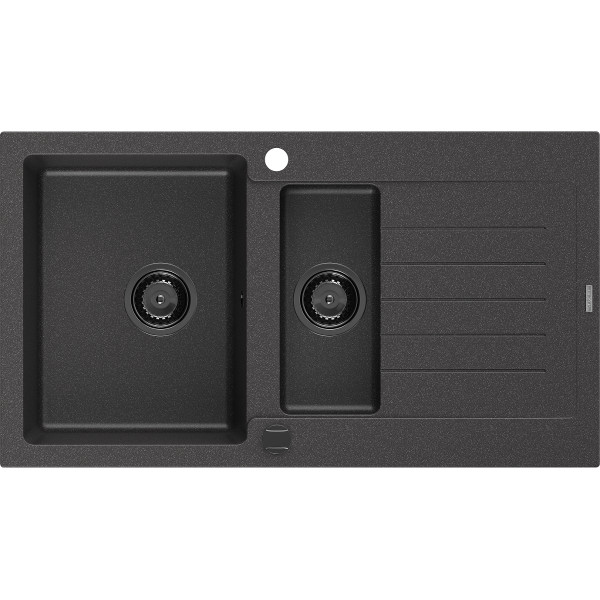 Mexen Matias   Chiuveta bucatarie granit 1,5 cuva + picurator+ cadou pop up sifon   900 x 505 mm, negru  piatra, sifon  negru  - 6502901505-76-B