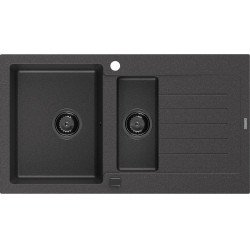 Mexen Matias   Chiuveta bucatarie granit 1,5 cuva + picurator+ cadou pop up sifon   900 x 505 mm, negru  piatra, sifon  negru  - 6502901505-76-B 1,5 Cuva 467680 Mexen