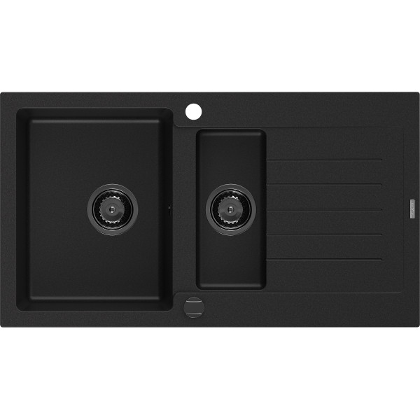 Mexen Matias   Chiuveta bucatarie granit 1,5 cuva + picurator+ cadou pop up sifon   900 x 505 mm, negru , sifon  negru  - 6502901505-77-B