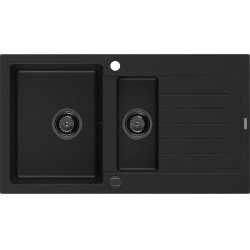 Mexen Matias   Chiuveta bucatarie granit 1,5 cuva + picurator+ cadou pop up sifon   900 x 505 mm, negru , sifon  negru  - 6502901505-77-B 1,5 Cuva 467680 Mexen