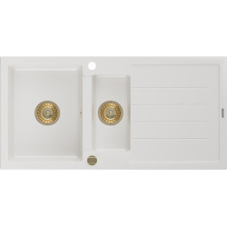 Mexen Andres   Chiuveta bucatarie granit 1,5 cuva + picurator+ cadou pop up sifon   1000 x 500 mm, alb , sifon  auriu  - 6515101510-20-G 1,5 Cuva 467680 Mexen