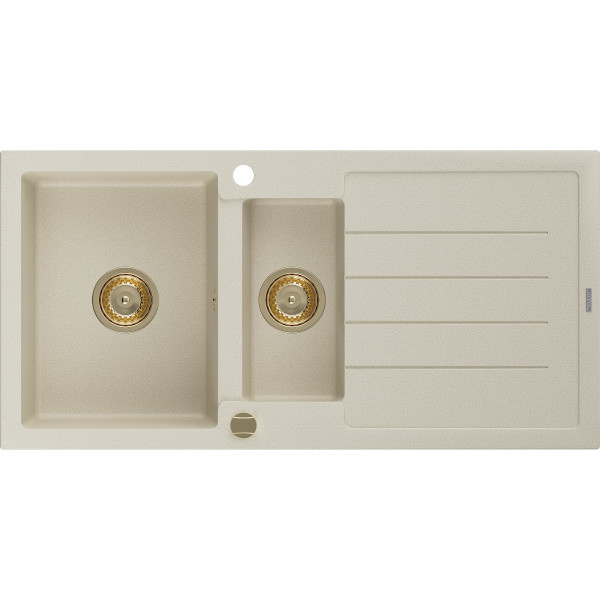 Mexen Andres   Chiuveta bucatarie granit 1,5 cuva + picurator+ cadou pop up sifon   1000 x 500 mm, beige, sifon  auriu  - 6515101510-69-G