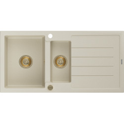 Mexen Andres   Chiuveta bucatarie granit 1,5 cuva + picurator+ cadou pop up sifon   1000 x 500 mm, beige, sifon  auriu  - 6515101510-69-G 1,5 Cuva 467680 Mexen