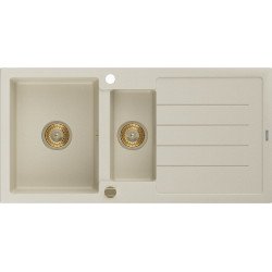 Mexen Andres   Chiuveta bucatarie granit 1,5 cuva + picurator+ cadou pop up sifon   1000 x 500 mm, beige, sifon  auriu  - 6515101510-69-G 1,5 Cuva 467680 Mexen
