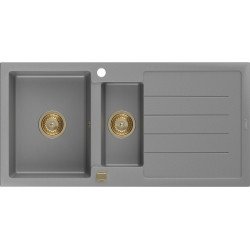 Mexen Andres   Chiuveta bucatarie granit 1,5 cuva + picurator+ cadou pop up sifon   1000 x 500 mm, gri , sifon  auriu  - 6515101510-71-G 1,5 Cuva 467680 Mexen