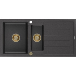 Mexen Andres   Chiuveta bucatarie granit 1,5 cuva + picurator+ cadou pop up sifon   1000 x 500 mm negru  piatra, sifon  auriu  - 6515101510-76-G 1,5 Cuva 467680 Mexen