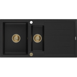 Mexen Andres   Chiuveta bucatarie granit 1,5 cuva + picurator+ cadou pop up sifon   1000 x 500 mm negru , sifon  auriu  - 6515101510-77-G 1,5 Cuva 467680 Mexen