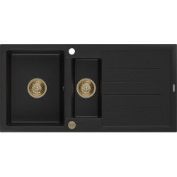 Mexen Andres   Chiuveta bucatarie granit 1,5 cuva + picurator+ cadou pop up sifon   1000 x 500 mm negru , sifon  auriu  - 6515101510-77-G 1,5 Cuva 467680 Mexen