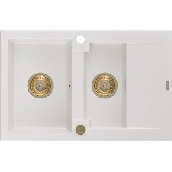 Mexen Gaspar   Chiuveta bucatarie granit 1,5 cuva + picurator+ cadou pop up sifon   737 x 475 mm, alb , sifon  auriu  - 6507731505-20-G 1,5 Cuva 467680 Mexen