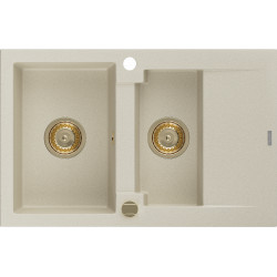 Mexen Gaspar   Chiuveta bucatarie granit 1,5 cuva + picurator+ cadou pop up sifon   737 x 475 mm, beige, sifon  auriu  - 6507731505-69-G 1,5 Cuva 467680 Mexen