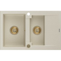 Mexen Gaspar   Chiuveta bucatarie granit 1,5 cuva + picurator+ cadou pop up sifon   737 x 475 mm, beige, sifon  auriu  - 6507731505-69-G 1,5 Cuva 467680 Mexen