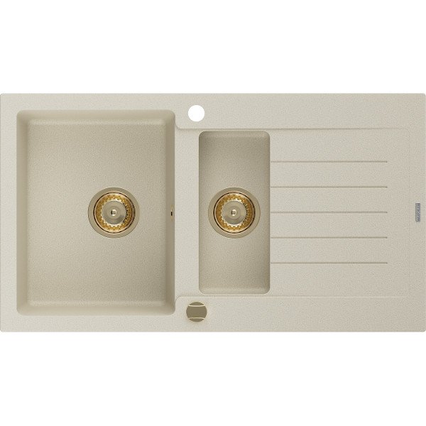 Mexen Matias   Chiuveta bucatarie granit 1,5 cuva + picurator+ cadou pop up sifon   900 x 505 mm, beige, sifon  auriu  - 6502901505-69-G