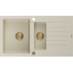 Mexen Matias   Chiuveta bucatarie granit 1,5 cuva + picurator+ cadou pop up sifon   900 x 505 mm, beige, sifon  auriu  - 6502901505-69-G 1,5 Cuva 467680 Mexen