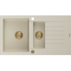 Mexen Matias   Chiuveta bucatarie granit 1,5 cuva + picurator+ cadou pop up sifon   900 x 505 mm, beige, sifon  auriu  - 6502901505-69-G 1,5 Cuva 467680 Mexen